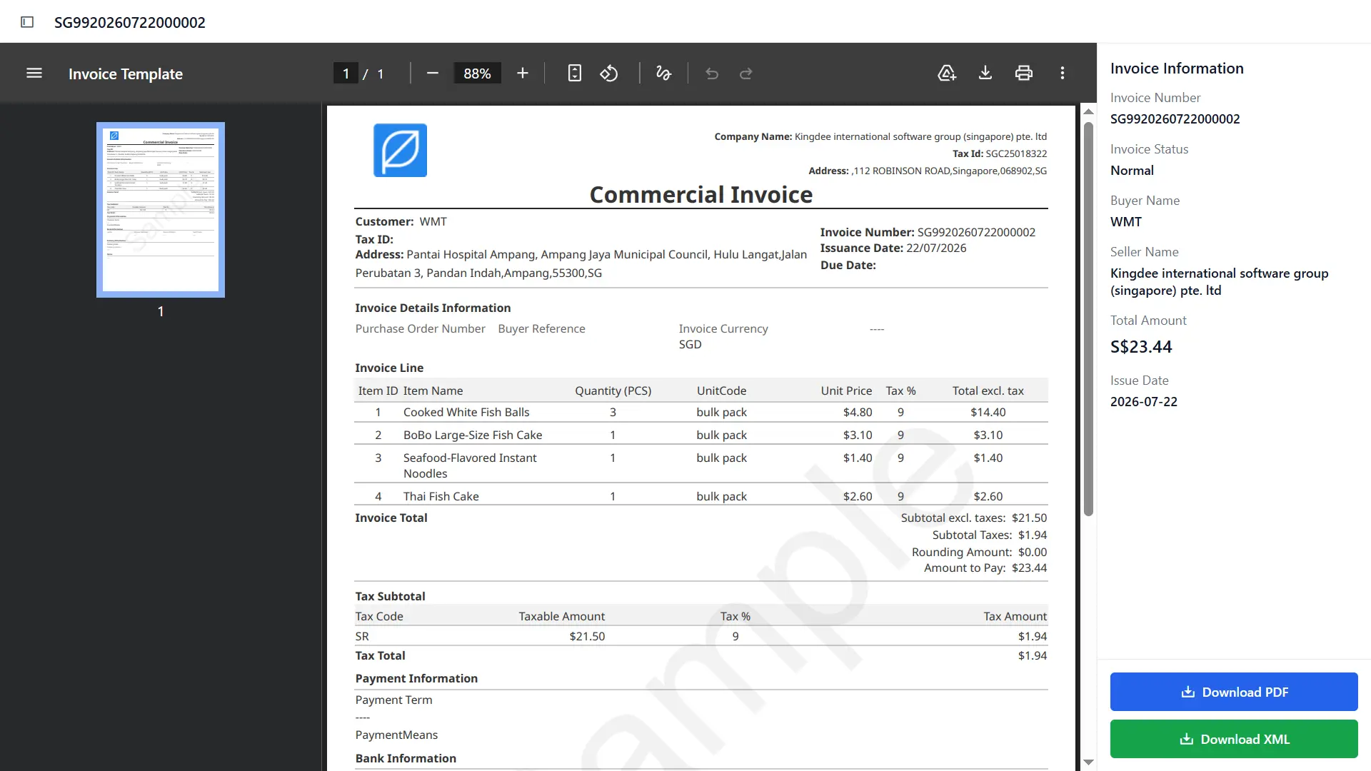 Ailit automatically generates the e-invoice