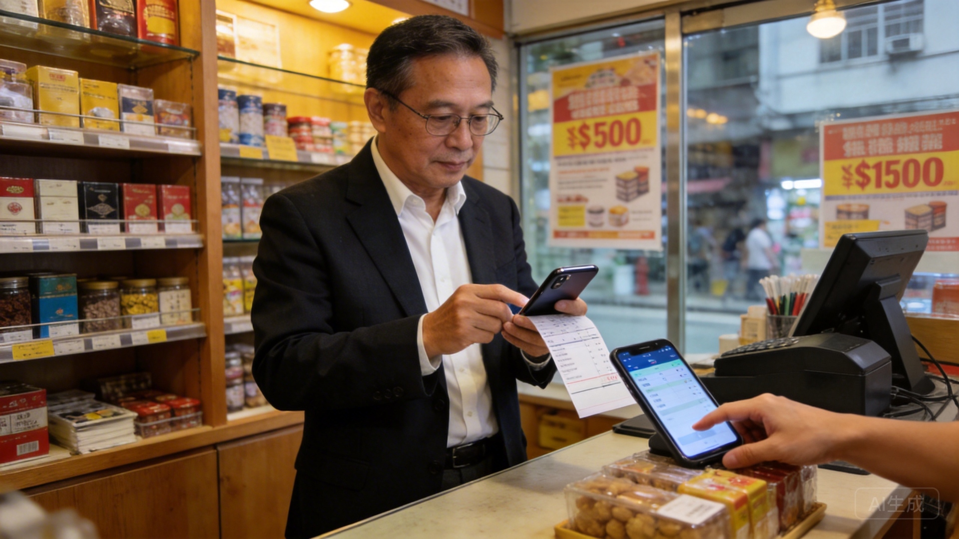 香港店主使用手機開單並點貨